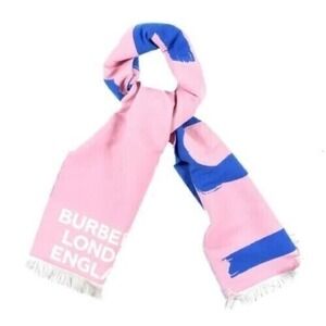 Burberry women's Love FOOTBALL wool Scarf -‎ Pink - retail $350